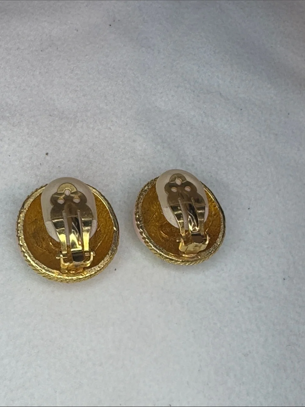 Pastel Striped Gold-Trim Round Clip Earrings - Pink, Mint & Blue